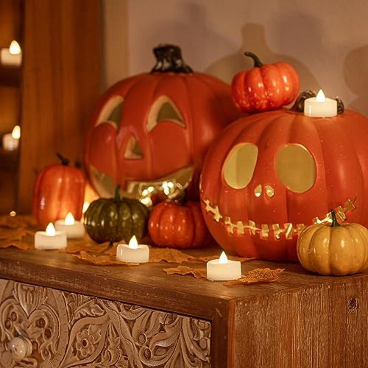 24-Pack LED Candles, Tea Lights Candles Battery Operated Bulk,  Long-Lasting 150 Hours Flameless Tealight Candles, Realistic Tea Lights for Halloween Christmas Wedding Table Decor, 1.5'' D X 1.25'' H